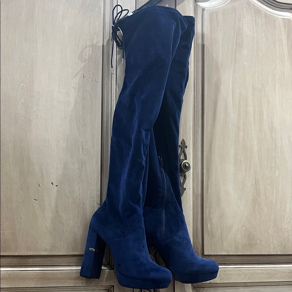 Call It Spring Deep Blue velour Over-the-Knee Boots